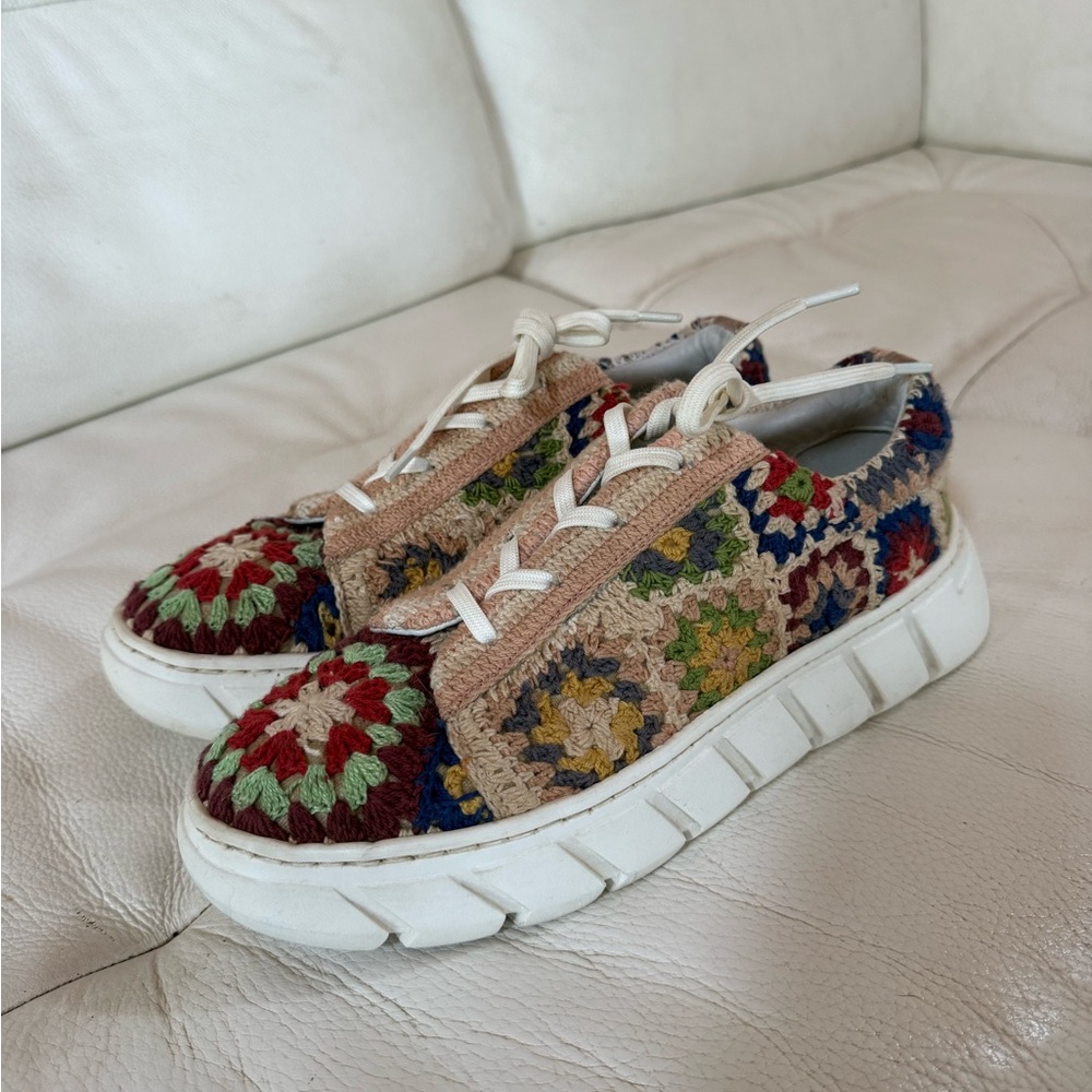 Free People Crochet Lace-Up Slip-Ons in Cream, Blue, Red, Green